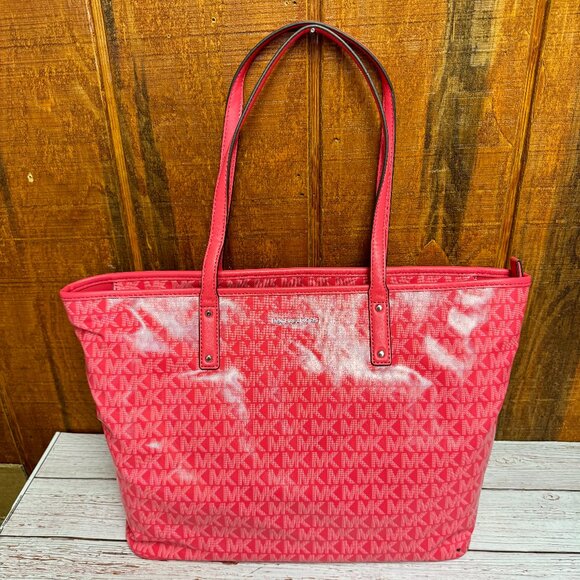 Michael Kors Handbags - MICHAEL KORS Logo Carter Large Top Zip Tote Bag - Geranium